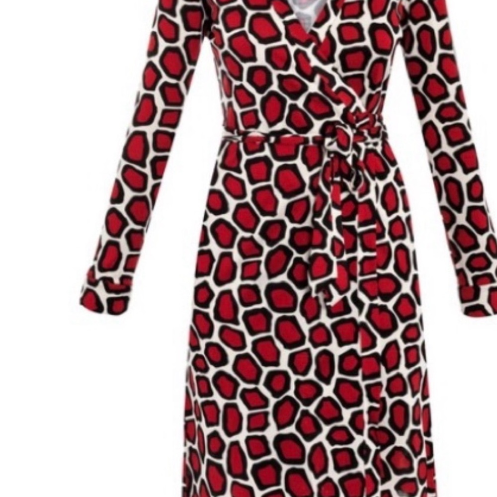 Diane Von Furstenberg Red and Black Geometric Wrap Dress